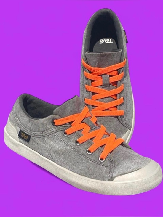 Teva Shoes - Teva Freewheel Grey Canvas Low Top Sneakers 6.5W Custom Neon Orange Laces 101948